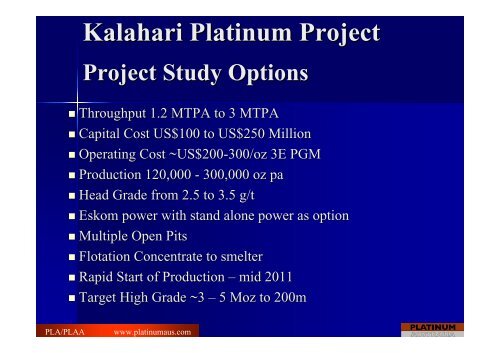 Delivering Low Cost Platinum Production