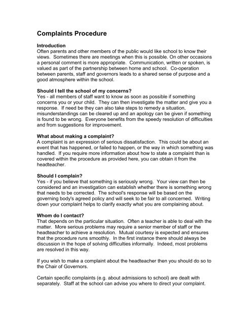 How To Write A Letter Of Complaint To School Governors School Walls