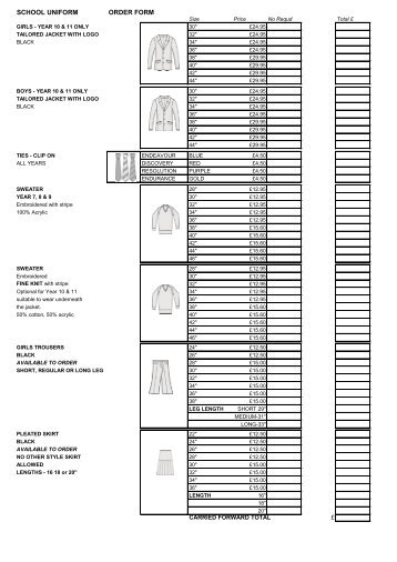 SCHOOL UNIFORM ORDER FORM - Great Torrington School