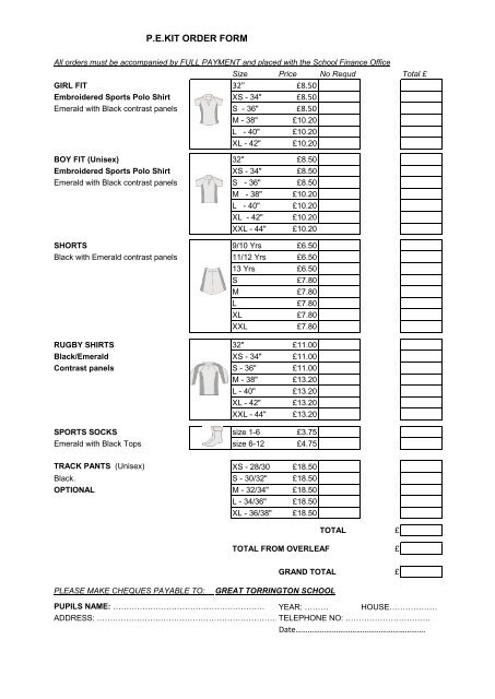 SCHOOL UNIFORM ORDER FORM - Great Torrington School