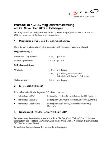 Protokoll der GTUG-Mitgliederversammlung am 29 ... - Gtug.de