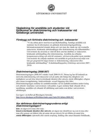 Vägledning vid förekomst av trakasserier - Göteborgs universitet