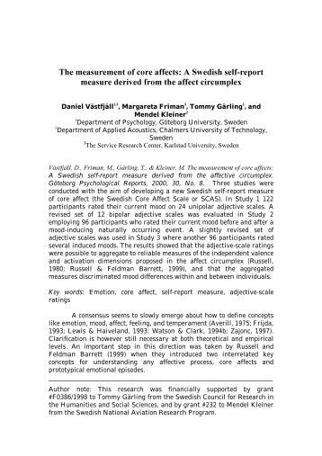 The measurement of core affects: A Swedish self report measure ...