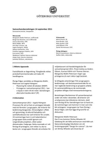 Samverkansberedningen 14 september 2011 - Göteborgs universitet