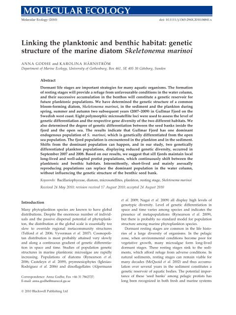 Linking the planktonic and benthic habitat: genetic structure of the ...