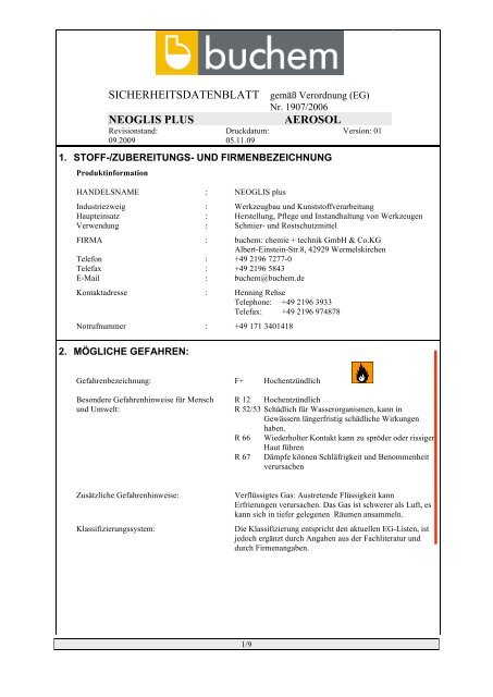 SDBL Neoglis plus AEROSOL 2009 - Buchem Chemie + Technik ...