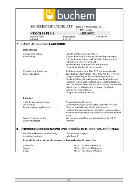 SDBL Neoglis plus AEROSOL 2009 - Buchem Chemie + Technik ...