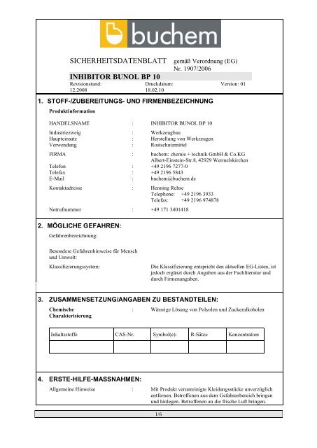 INHIBITOR BUNOL BP 10 - Buchem Chemie + Technik Gmbh und ...