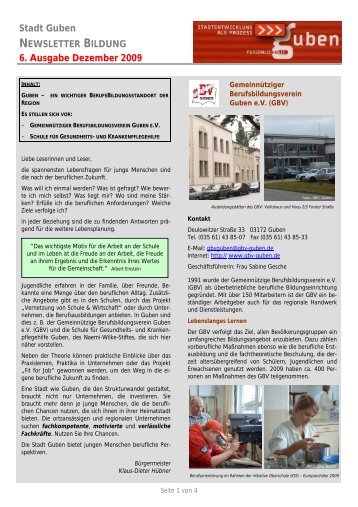 Stadt Guben NEWSLETTER BILDUNG 6. Ausgabe Dezember 2009