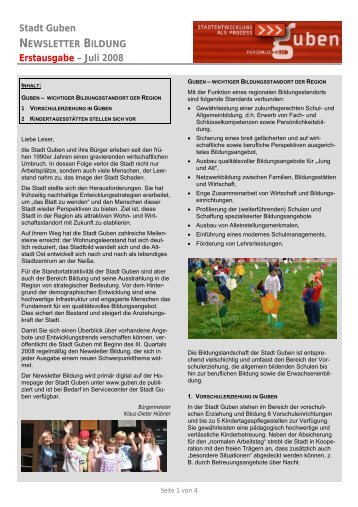 Stadt Guben NEWSLETTER BILDUNG Erstausgabe – Juli 2008