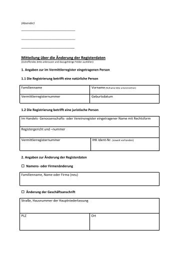 Mitteilung über die Änderung der Registerdaten - Guben