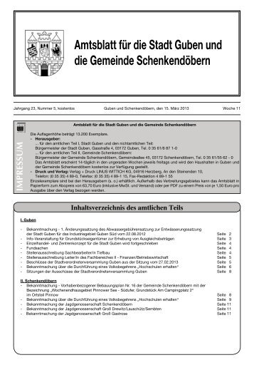 Amtsblatt für die Stadt Guben und die Gemeinde Schenkendöbern