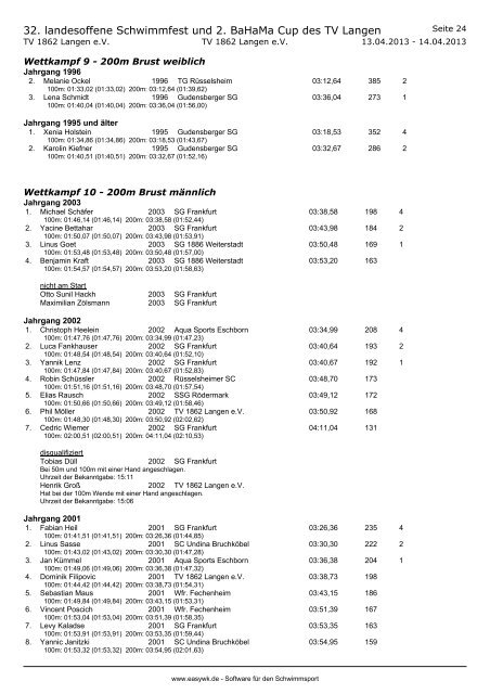 Kompaktes Protokoll - Schwimmgemeinschaft NEPTUN Lampertheim