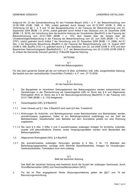Satzung B-Plan Nr. 4 AKTUELL - Günzach
