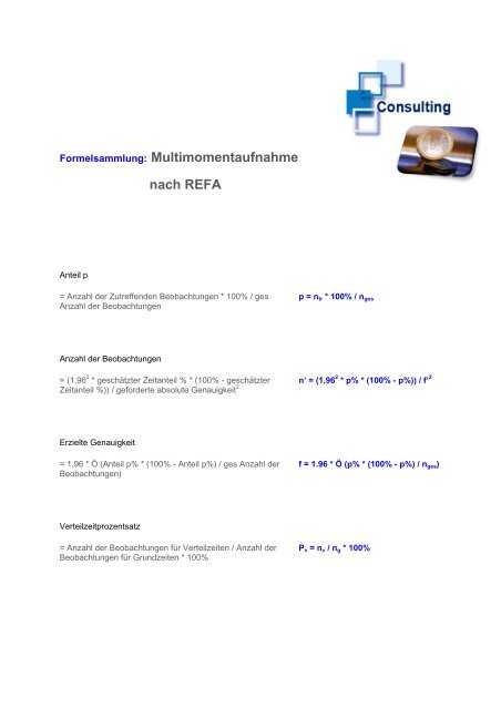 Formelsammlung: Multimomentaufnahme nach REFA