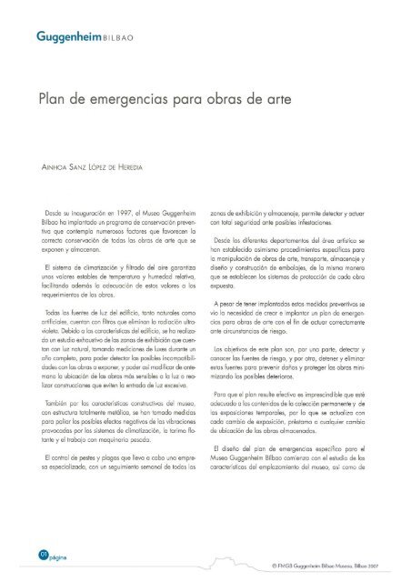 Plan de emergencias para obras de arte - Museo Guggenheim Bilbao