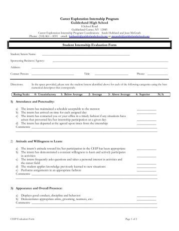 Student Internship Evaluation Form