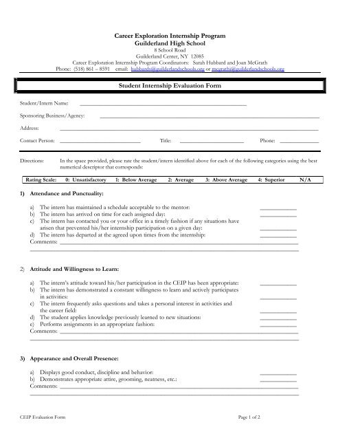 Student Internship Evaluation Form