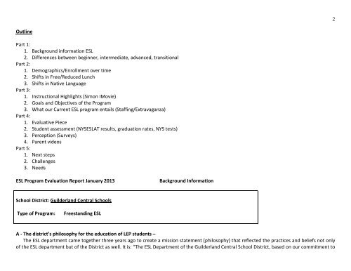 English as a Second Language Program Evaluation - Guilderland ...