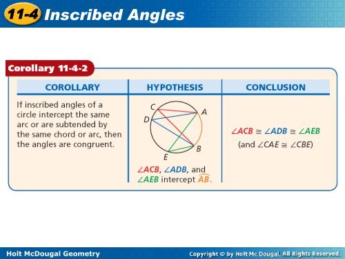 11-4 Inscribed Angles 11-4 Inscribed Angles