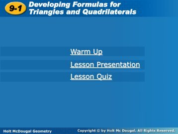 Developing Formulas for Triangles and Quadrilaterals Warm Up ...