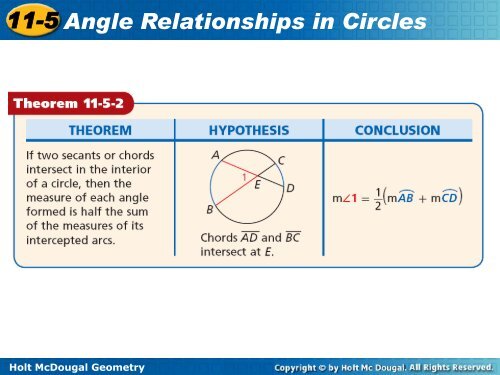 11-5 Angle Relationships in Circles 11-5 Angle Relationships in ...