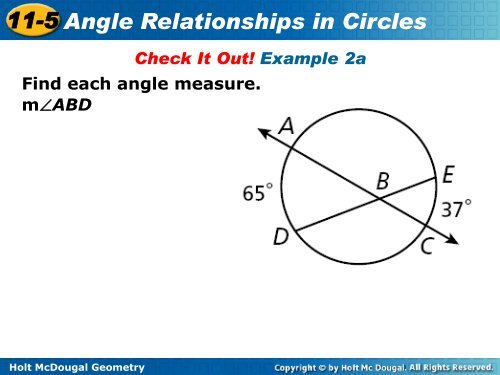11-5 Angle Relationships in Circles 11-5 Angle Relationships in ...