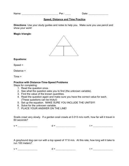 Speed Distance Time Questions, Worksheets and Revision