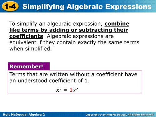 1.4 Simplifying Algebraic Expressions