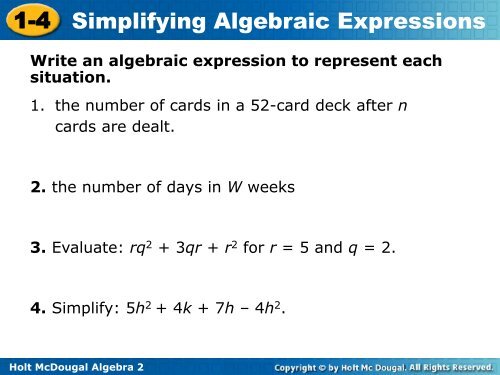 1.4 Simplifying Algebraic Expressions