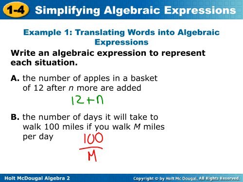1.4 Simplifying Algebraic Expressions