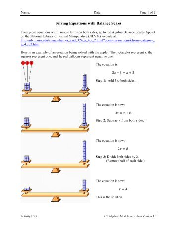 Activity 2.3.5 Solving Equations with Balance Scales