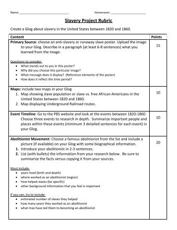 Slavery Project Rubric - Guilford Public Schools