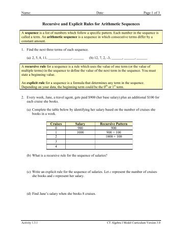 Activity 1.3.1 Recursive and Explicit Rules for Arithmetic Sequences