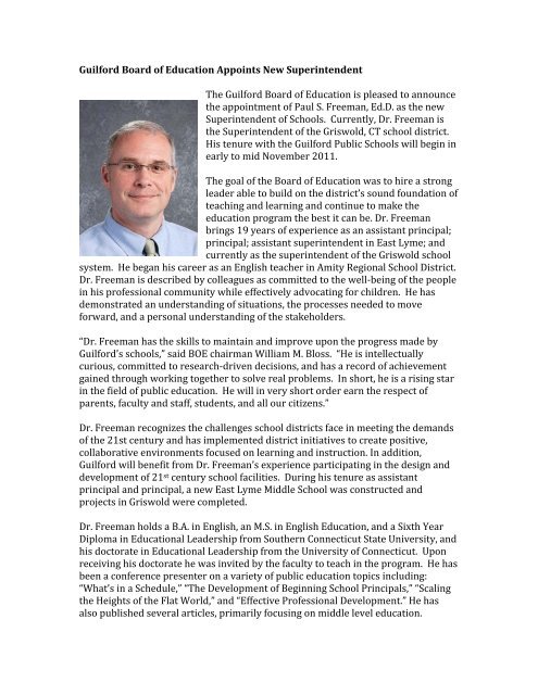 Guilford Board of Education Appoints New Superintendent The ...