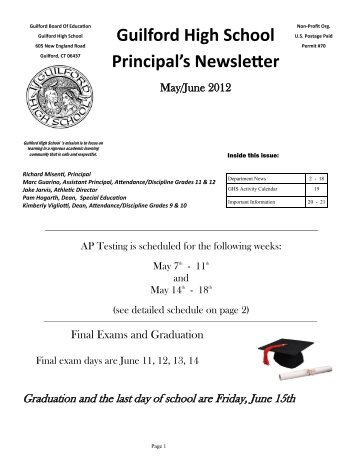 Guilford High School Principal's Newsletter - Guilford Public Schools