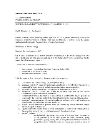 Radiation Protection Rules, 1971. The Gazette of India PUBLISHED ...