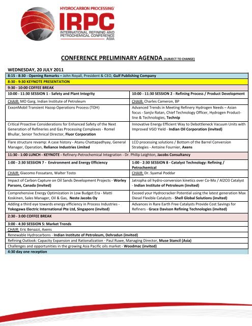 conference preliminary agenda (subject to change) - Gulf Publishing ...