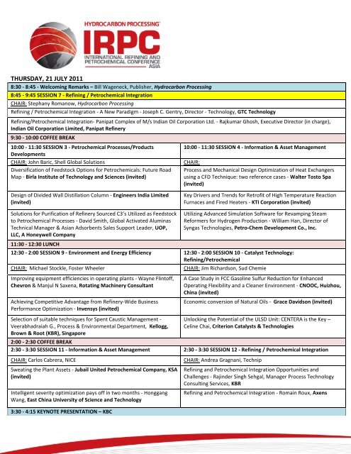 conference preliminary agenda (subject to change) - Gulf Publishing ...