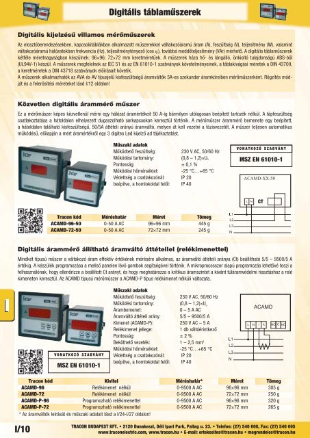 I/10 Digitális táblaműszerek - Tracon