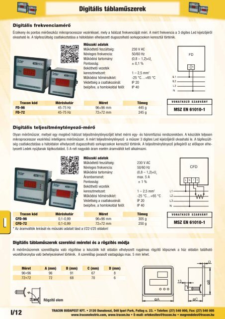 I/10 Digitális táblaműszerek - Tracon