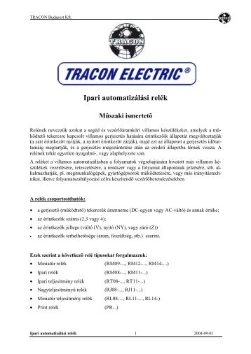 Ipari automatizálási relék - Tracon