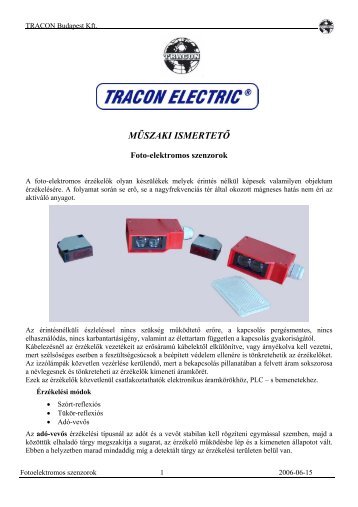 Foto-elektromos szenzorok - Tracon