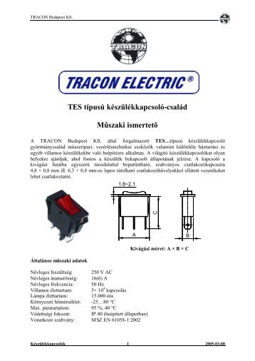 TES típusú készülékkapcsoló-család Műszaki ismertető - Tracon