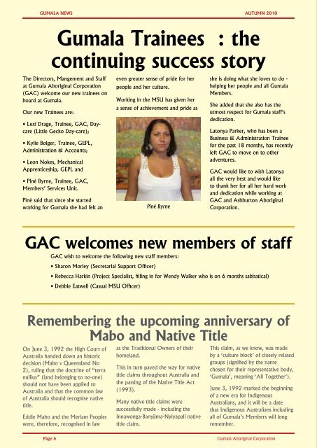 Gumala News - Autumn 2010 Members Edition