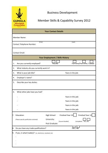 Business Development Member Skills & Capability Survey 2012