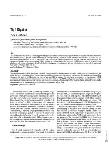 Tip 1 Diyabet - Güncel Pediatri Dergisi