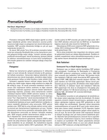 Prematüre Retinopatisi - Güncel Pediatri Dergisi