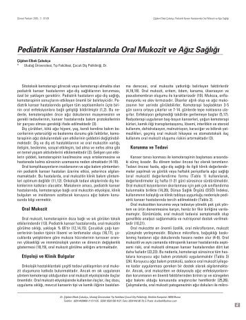 Pediatrik Kanser Hastalar›nda Oral Mukozit ve A - Güncel Pediatri ...