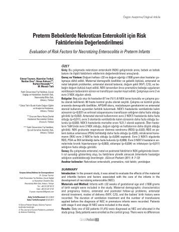 Preterm Bebeklerde Nekrotizan Enterokolit için Risk Faktörlerinin ...